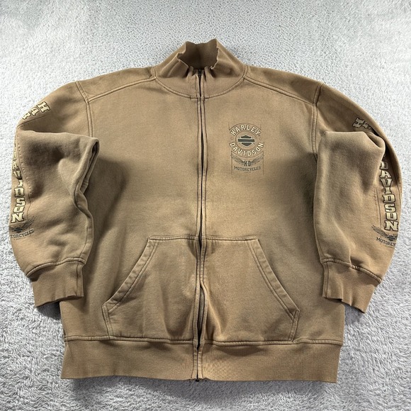 Harley Davidson Sweater Mens XL Brown Tan Y2K Full Zip...
